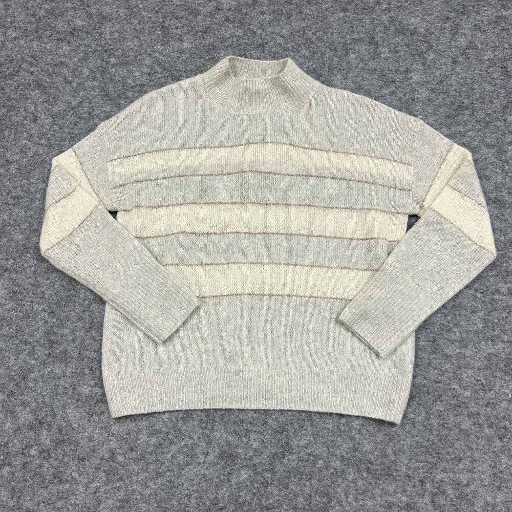 Rails Sweater Womens Small White Mock Neck Striped Cashmere Silk Ellise Preppy